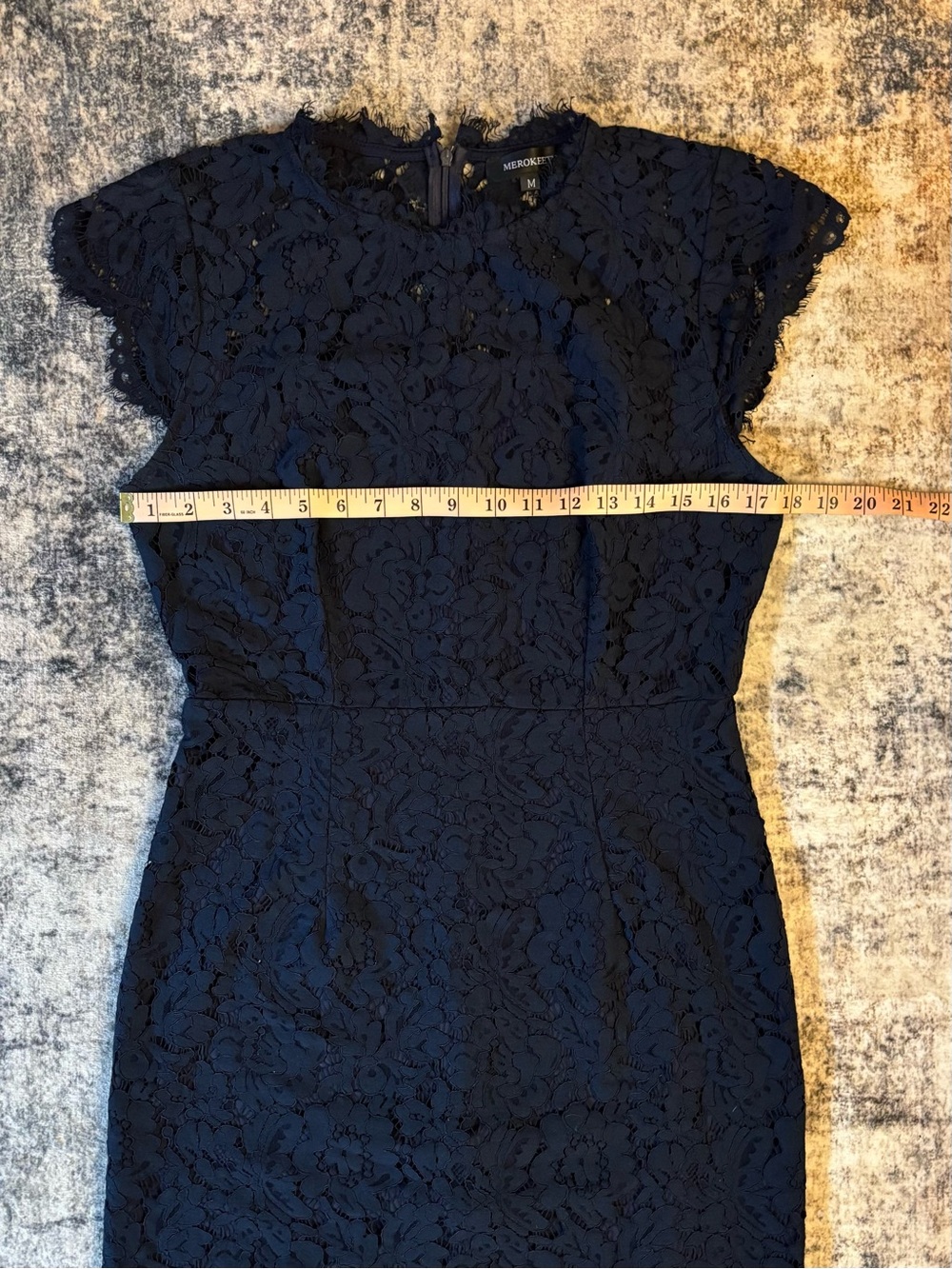 MEROKEETY Navy Blue Sleeveless Lace Floral Cocktail Dress Size M - Picture 7 of 10
